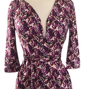 DIANE VON FURSTENBERG ABIGAIL FLORAL PURPLE WRAP MAXI DRESS 4P 100% Silk